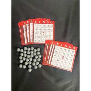 Bingo Game  Set 35 Grey Numbered Balls and 17 Red Bingo Cards